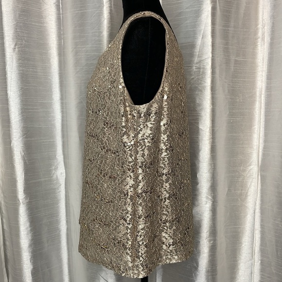 R&M Richards Women’s 14 Lacy Sequins Shimmery Gold Colored Lined Sleeveless Top - Picture 4 of 8